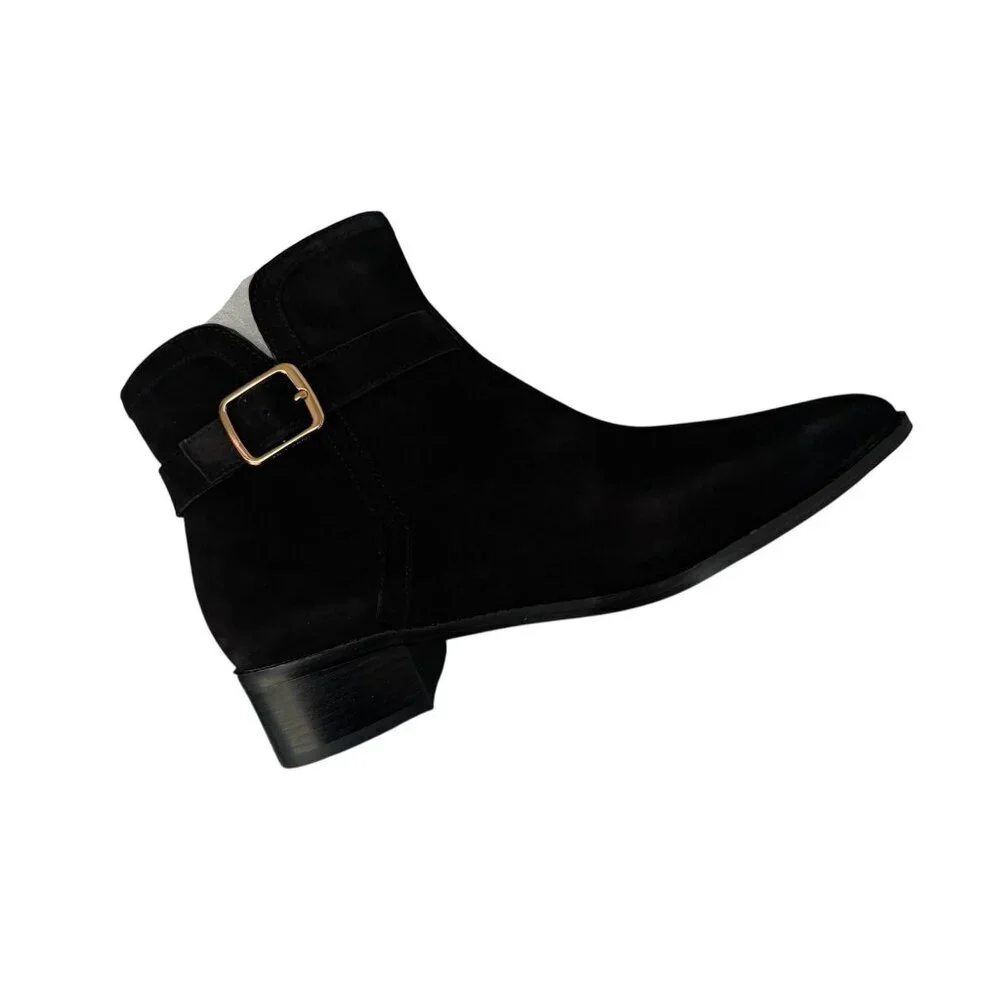 Cole Haan Womens Black Suede Side Zip Up Norella Buckle Ankle Bootie Sz 9 B New